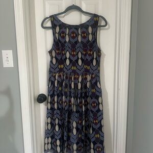 Maeve Blue and Cream Patterned Midi Dress